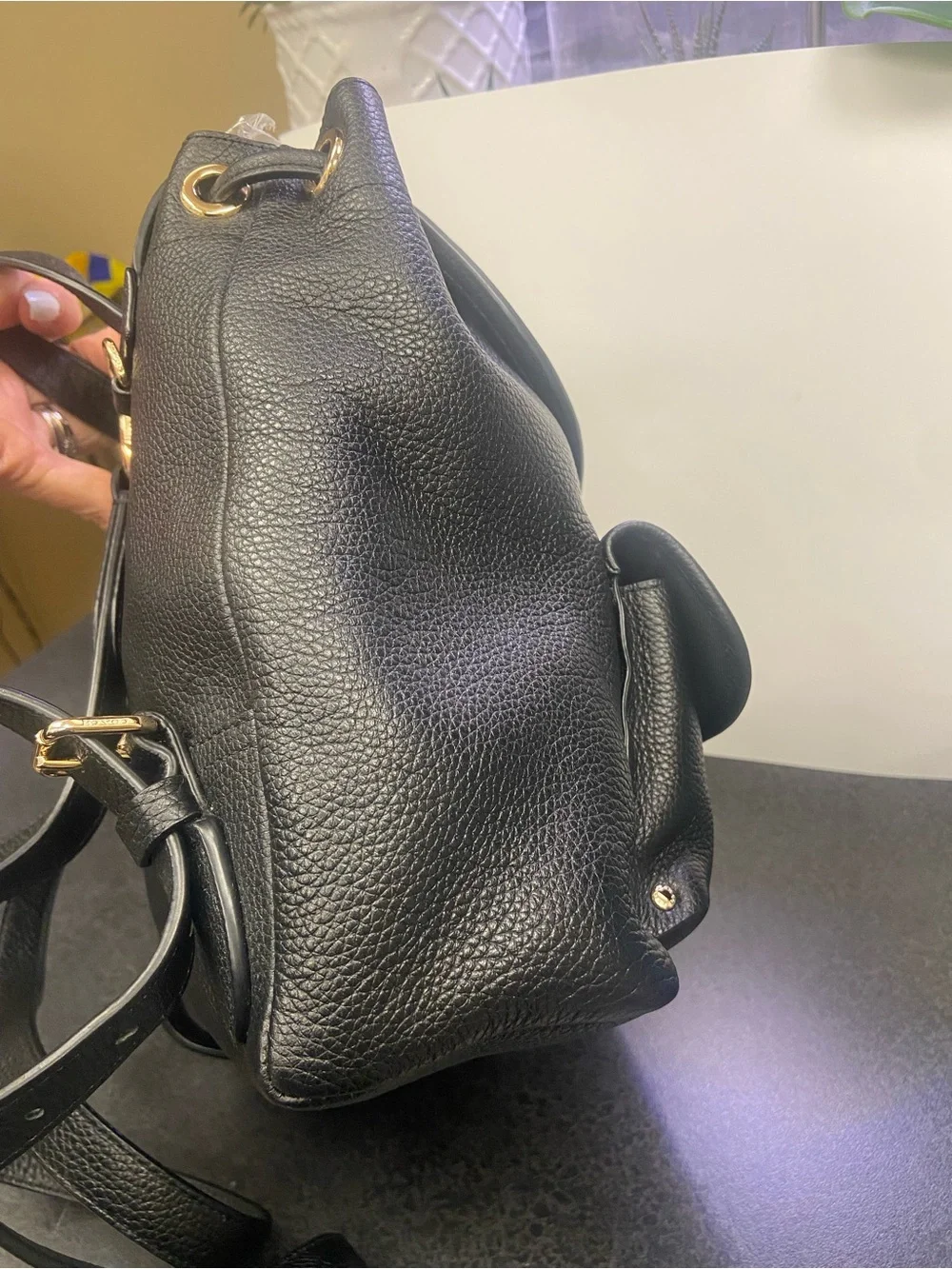 Coach Black Pebbled Leather Mini Backpack with Gold Hardware Accents